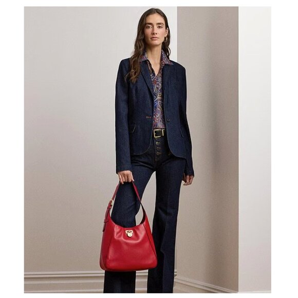 Lauren Ralph Lauren Red Tanner Large Leather Padlock Shoulder Bag - Picture 6 of 7